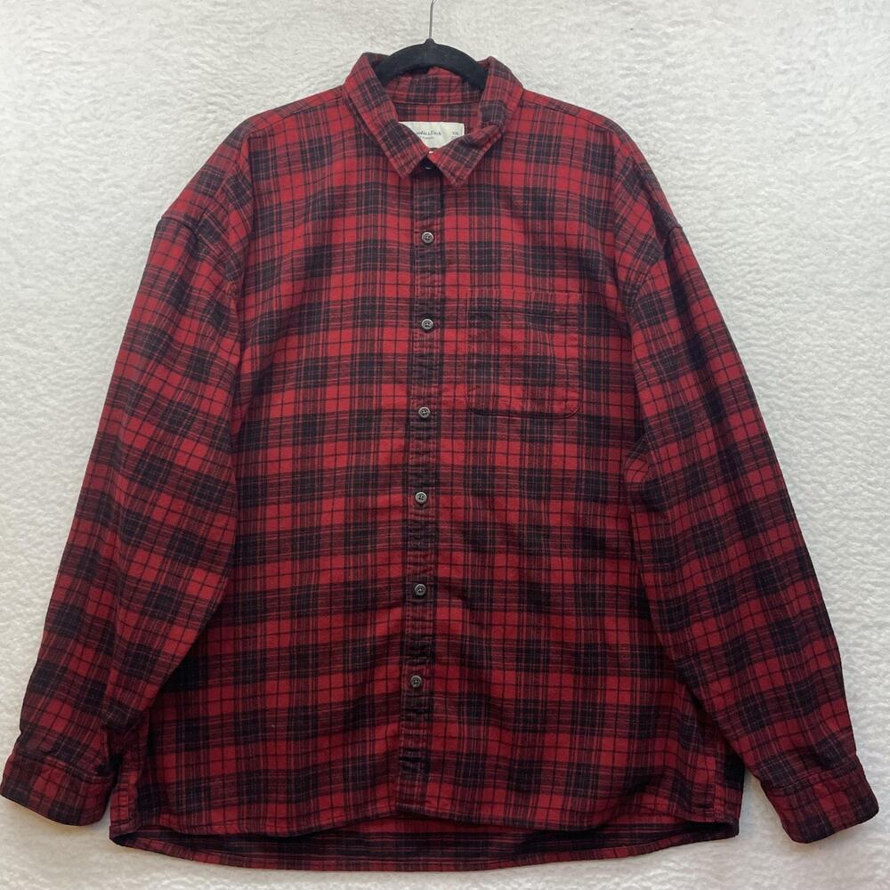 Abercrombie And Fitch Shirt Mens 2XL Red Black Plaid Flannel Relaxed Soft AF